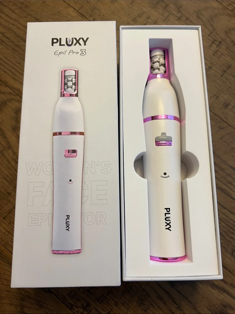 PLUXY Lux Epil Pro 3 Facial Epilator — White & Pink